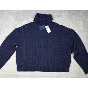 Polo Ralph Lauren Turtleneck Sweater Womens XL Blue Aran-Knit Wool Alpaca New